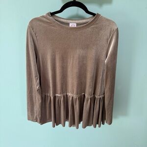 Wanna B Women’s Long Sleeve Velour Velvet Peplum Top Size Medium